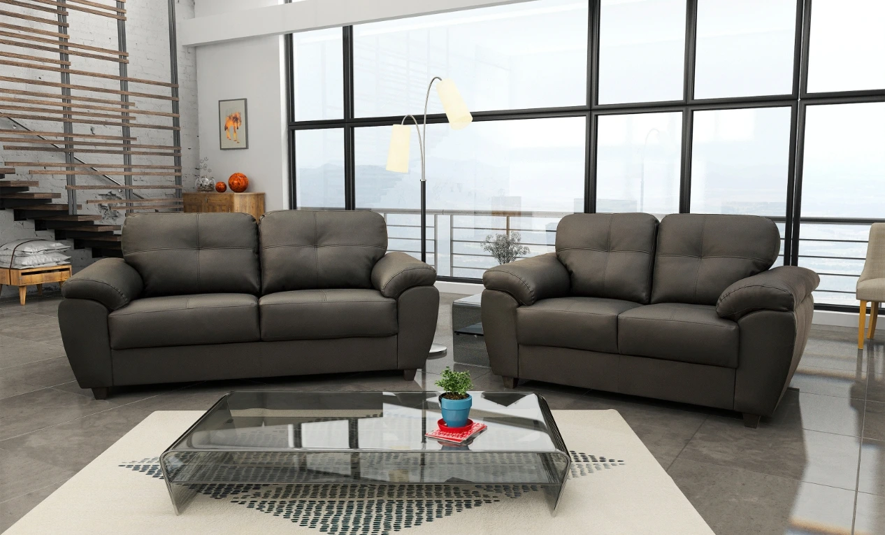 Capri 3+2 Seater Black Leather Sofa 